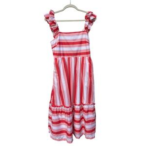 J.‎ Crew Striped Ruffle Square Neck Midi Dress Women's Size 6 Pink White Easter